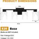 4-Light Bathroom Light Fixtures, Modern Vanity Lights, Black Metal Wall Lamp with White Marble Glass for Bathroom, Mirror, Living Room, Bedroom, Cabinet, Porch, Hallway, E26 Base
