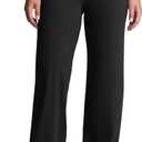 Aoxjox Women's Velura Straight Leg Yoga Pants, Buttery Soft PlushFlex Mid-Waist Wide-Leg for Workout & Casual Leggings (Medium, Black)