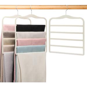 Pants Hangers Space Saving,Organization and Storage for Dorm Room Essentials for College Students Girls,Non-Slip Velvet Hangers,Multifunctional Pant Hanger Closet Organizer for Trousers Scarf-3 Pack (Large, Ivory White)