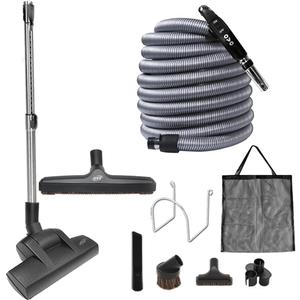 OVO Central Vacuum Deluxe Plus Kit, 40ft ON/Off Low-Voltage Hose, Air Driven Carpet Beater, 12 Premium Floor Brush, Cleaning Tools and Easy Storage Accessories