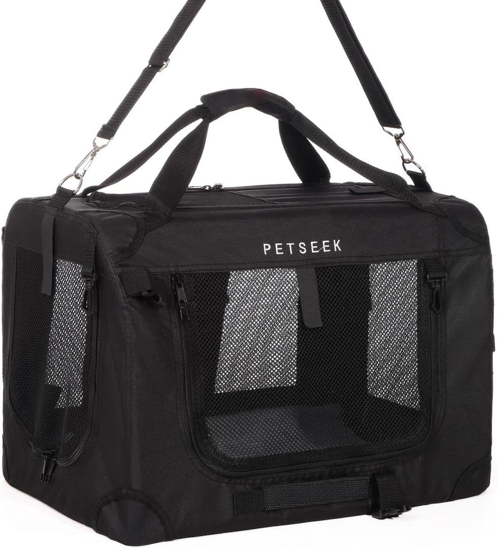 Large Cat Carrier, Portable Soft Sided Road Car Carrier, for Small Dog or Big Cats, 20"x13"x13" Outside Folding Comfortable Design, Black