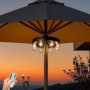 Umbrella Lights Outdoor Patio, Rechargeable Cordless with Dimmer &Timer, 8 Bright Warm White LED Bulbs Perfect for Garden, Backyard, Camping, BBQ or Indoor Use