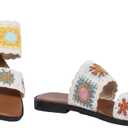 GORGLITTER Women's Boho Floral Crochet Sandal Retro Double Strap Woven Pattern Flat Sandals Vacation Open Toe Trending Shoes (White)