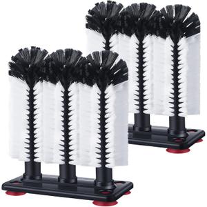 Havawish 2 Pack Water Bottle Cleaning Brush with Suction Base, 3 Head Bristle Bar Glass Washer for Sink, Cup Washer Brush Cleaner for Bar Beer Cup, Glass (7.3 x 3.7 x 10.4)