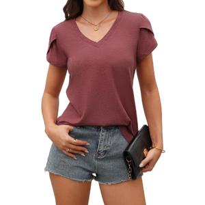 Women's V-Neck Short Sleeve T-Shirt Loose Fit Stretchy Casual Top Breathable Vacation Blouse 2XL