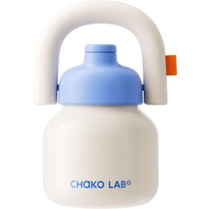 CHAKO LAB Water Bottle with Straw and Carry Handle | Wide Mouth vacuum insulated stainless steel Bottles | Reusable, leak-proof and BPA-free | 33oz(White&Blue)