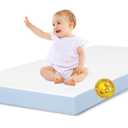 BABELIO Toddler Mattress for Crib Memory Foam 2 Stage Standard Size, with Removable Waterproof Cover Blue and White