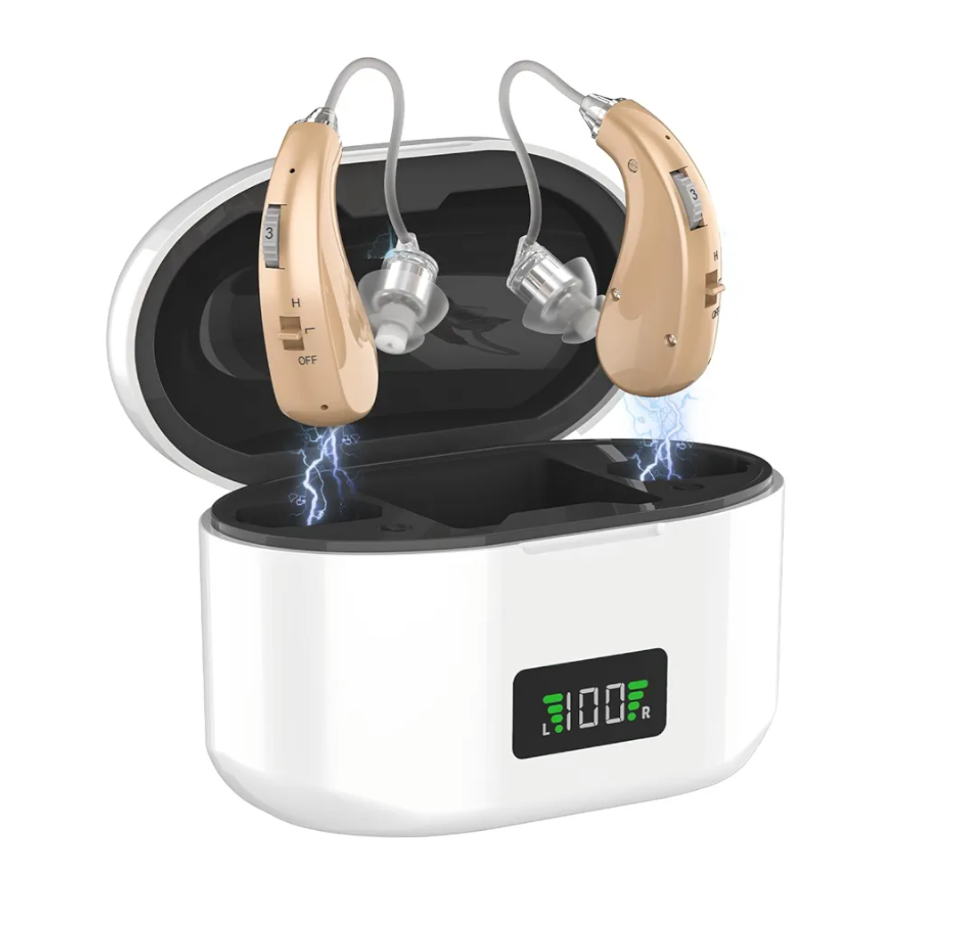 Hearing Aids, 16-Channel Digital Hearing Aids for Seniors, Rechargeable Hearing Aid for People with Hearing Loss, 4 Levels of Volume/Two Mode Noise Cancellation, Clear Sound and Easy to Use (white)