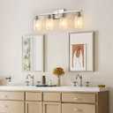 Ascher Bathroom Light Fixtures, 4-Light Vanity Lights with Clear Glass Shade, Modern Brushed Nickel Wall Light for Mirror Bedroom Hallway Cabinet Porch