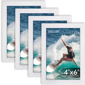 FIXSMITH 4x6 Picture Frame Bulk-4 Pack, Photo Frame 4x6 with HD Plexiglass, White Picture Frames Collage Wall Decor, Wall & Tabletop Picture Frames