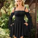 Scarlet Darkness Womens Renaissance Fairy Dress A Line Boho Off Shoulder Corset Dress with Pockets
