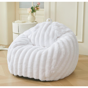 MEGO Fluffy Faux Rabbit Fur Bean Bag Chair Cover(No Filler), Luxury Plush Fuzzy Striped Stuffed Animal Storage Beanbag, 3FT Large Furry Ribbed Floor Lounger for Bedroom Living Room, Anti-Slip, Black (Large(38"x38"x40"))