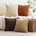 MIULEE Boho Farmhouse Throw Pillow Covers 18x18 Inch Set of 4 Rustic Mordern Neutral Cushion Covers Soft Corduroy Nordic Home Decor for Couch Bed Sofa Living Room Chocolate Brown/Rust
