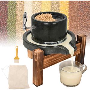 Manual Stone Grain Mill, Natural Granite Handmade Stone Mill with Stainless Steel Handle, Stone Mill Grinder, Traditional Countertop Disc Grain Mill with Solid Wood Stand for Flour/Wheat/Spices/Beans