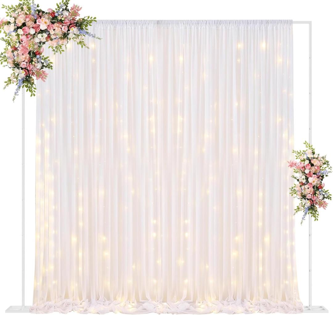10FT x 10FT Backdrop Stand Heavy Duty with Base, White Portable Adjustable Pipe and Drape Backdrop Stand Kit, Square Metal Arch Party Frame for Wedding Birthday Parties Banquet Decorations
