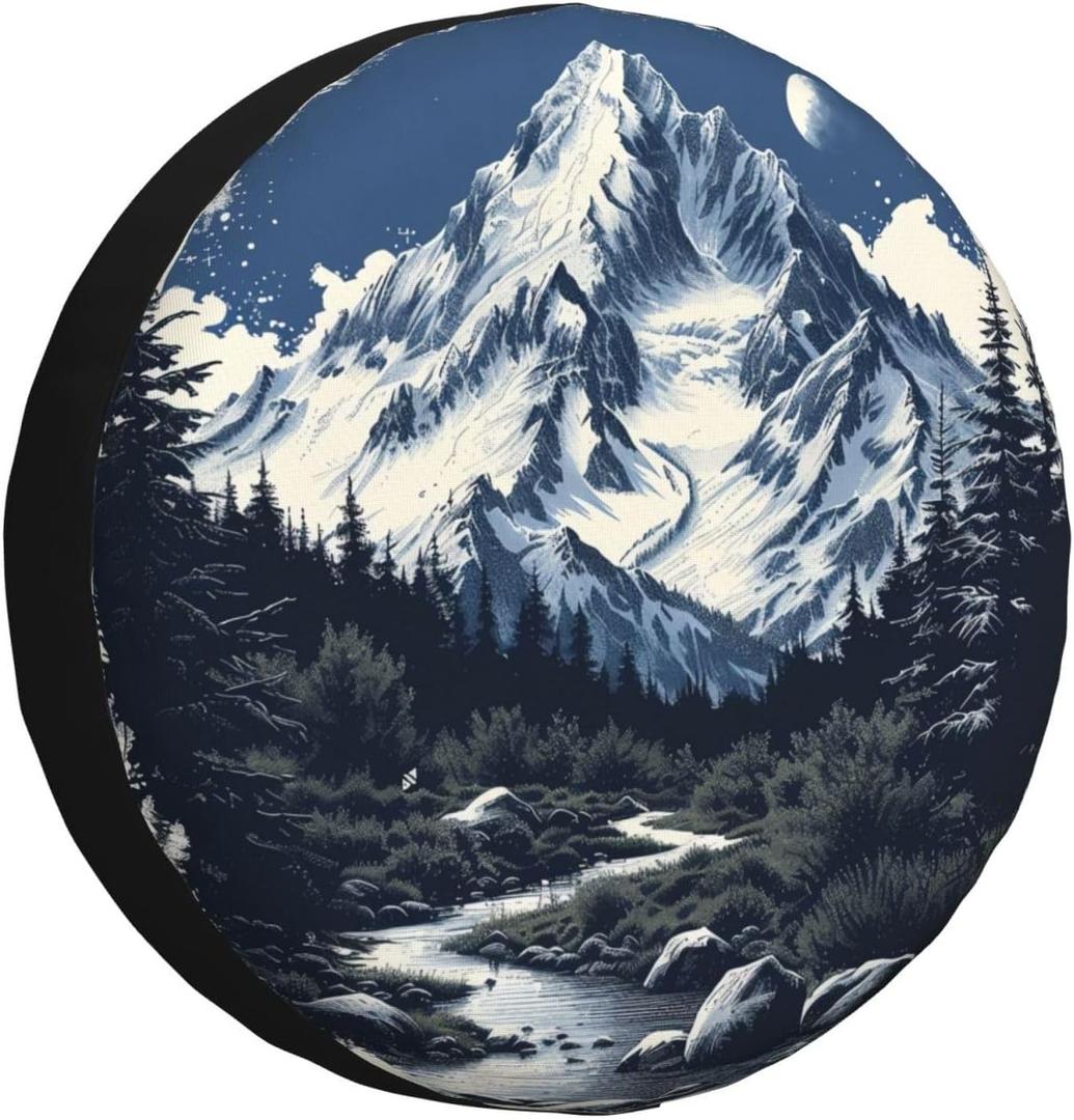 Spare Tire Cover Mountains Lake Tree Nature Landscape Wheel Covers Weatherproof Universal Wheel Protectors for Rv SUV Camper Travel Trailer 15 Inch