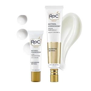 RoC Retinol Correxion Value Set Duo, Deep Wrinkle AntiAging Night Face Cream + Under Eye Cream for Dark Circles & Puffiness  Retinol Eye Care
