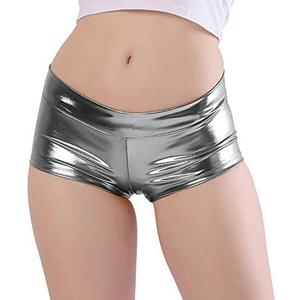 Kepblom Women's Shiny Metallic Rave Booty Shorts Hot Pants Dance Bottoms (Grey, Small)