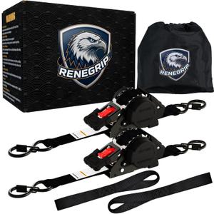 Retractable Ratchet Straps Heavy Duty Tie Down 1''*12ft Breaking Strength 1760LBS Cargo Securing System, for Motorcycle, Jetski, Kayak(2 Pack,Black)