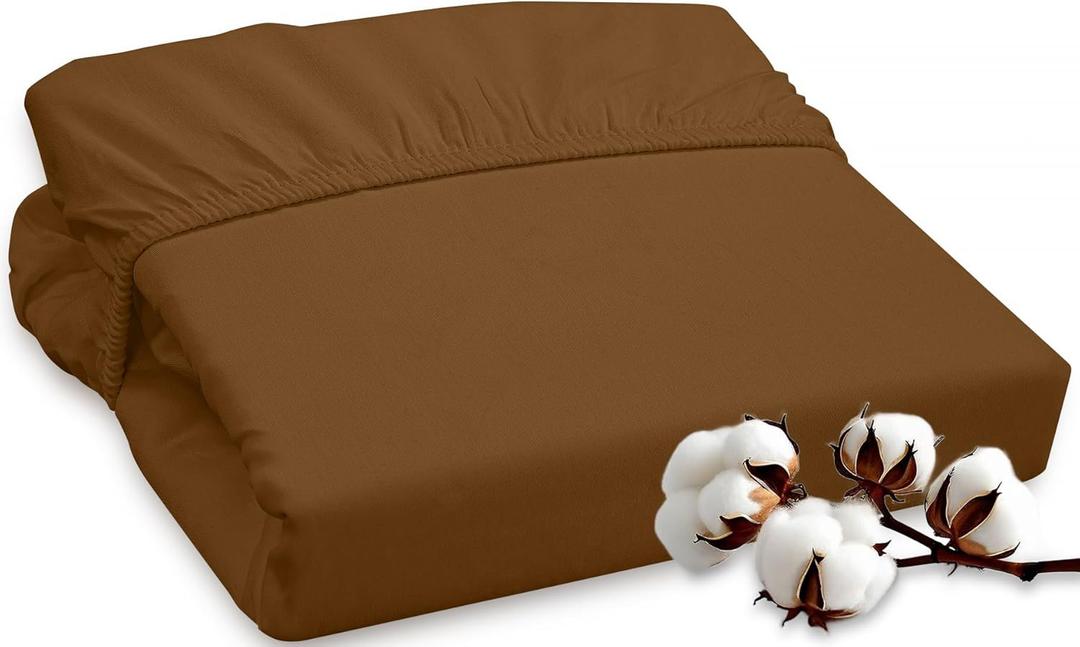 ROYALE LINENS 300 Thread Count 100% Long Staple Combed Cotton Fitted Sheet Queen - Super Soft Deep Pocket Bottom Sheet - Fitted Sheets Only - Elastic Sheets (Queen, Chocolate) (Queen, Chocolate)