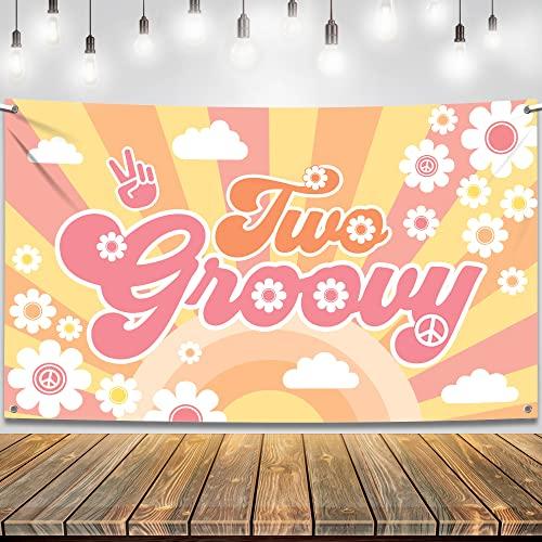 KatchOn, XtraLarge Two Groovy Banner - 72x44 Inch | Two Groovy Birthday Decorations for Boys and Girls | Two Groovy Banner Backdrop for Retro, Hippie, 70s Party Decorations