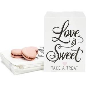 100 Pack Love is Sweet Paper Treat Bags, Party Favor Bags for Kids Goodie, Gifts, Decorations, 5x7 in