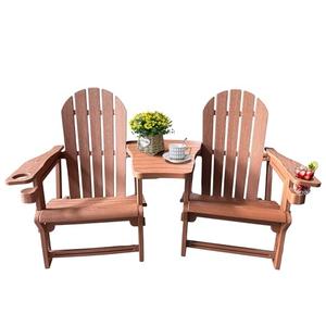Adirondack Chairs Set of 2 Tool-Free Assembly,Removable Tabletop Tray,No Screws Needed,All-Weather HDPE Outdoor Patio Furniture Set with Cup Holders,Outdoor Lawn Chair for Patio Garden(Coffee Brown)