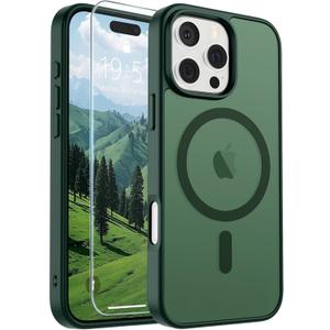 SUPFINE Magnetic for iPhone 16 Pro Max Case (Compatible with MagSafe) (Military Grade Drop Protection) Slim Translucent Matte Shockproof with Anti-Fingerprint Phone Case,Forest Green