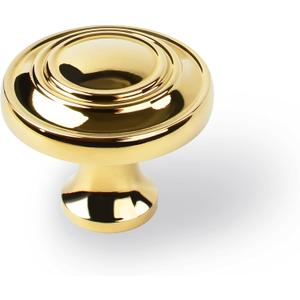 SALISENG- 5 Pack Polished Brass Kitchen Cabinet Knobs, Round Gold Dresser Drawer Knobs, 1.23-Inch 31mm Diameter, Modern Furniture Pulls and Handles for Cupboard Wardrobe(Gerrette)