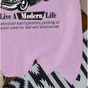 Women's Graphic Letter Tee Crew Neck Drop Shoulder Trendy Summer T Shirt Short Sleeve Vintage Car Print Top (Purple, S)