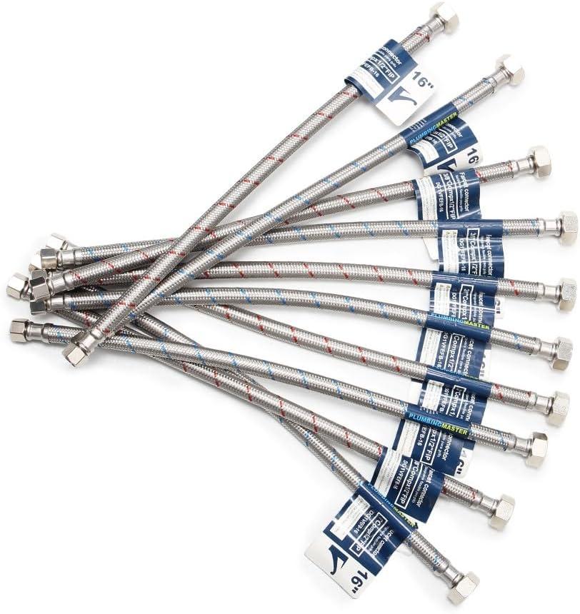 [10-Pack] PLUMBINGMASTER Faucet Hose,Faucet Supply Lines (3/8" Comp x 1/2" FIP), Certified Safe Supply Lines for Bathroom Faucet (16 inch)