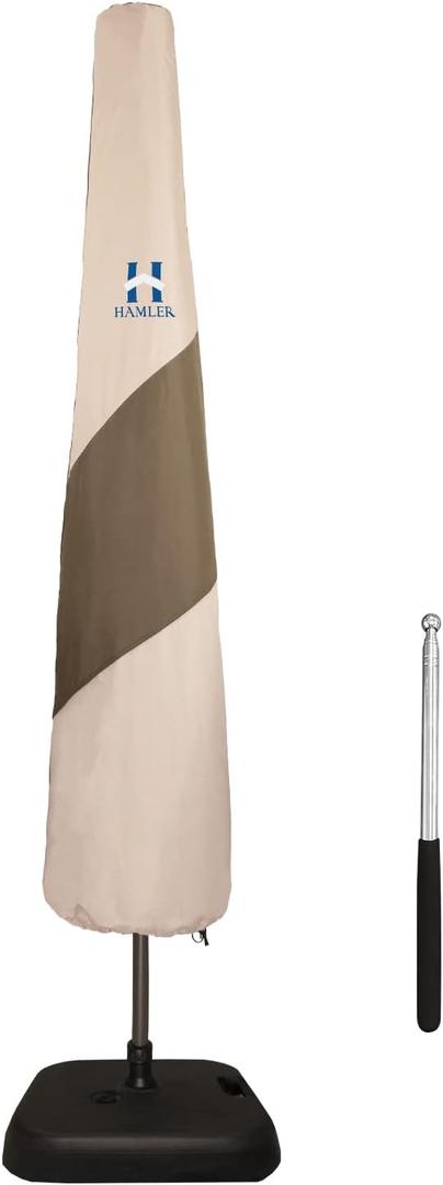 HAMLER Patio Umbrella Cover, Heavy Duty Waterproof Market Parasol Umbrella Covers with Zipper & Telescopic Rod, Outdoor Market Umbrella Cover Fits 7ft to 11ft Garden Umbrella, Brown & Beige (Market-77H x 20DIA inch)