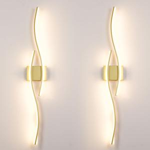 Modern Gold Wall Light Fixture Set of 2, RC Dimmable LED Wall Light Indoor, LED Wall Decor for Hallway Bedroom Living Room TV Wall, Hardwired Wall Sconce with Remote Control, 27.56" in, Timer, Memory