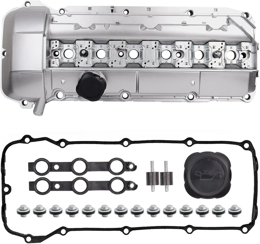 Upgrade Aluminum Engine Valve Cover Kit 11121432928 Compatible with BMW E46 323i 325i 325xi 328i 330i 330xi 528i 525i 530i X5 Z3 M52/M54 E39 2.5L 2.8L 3.0L 1998-08/2002 W/Gasket & Bolts