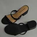 Amazon Essentials Women's Thin Two Strap Heeled Slide (6.5, Black)