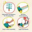 B. toys Wood Kids Scooter Adjustable Height & Light Up Wheels Solid Wooden Deck 3+ Years