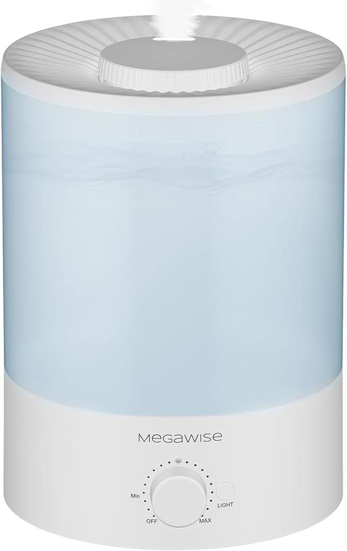 MegaWise Healthy Top-Refill Cool Mist Humidifiers for Bedroom, 24dB Ultrasonic Air Vaporizer with Water Filter for Baby [PP Material], Colorful Night Light,1 Gal Essential Oil Diffuser, Auto Shut Off