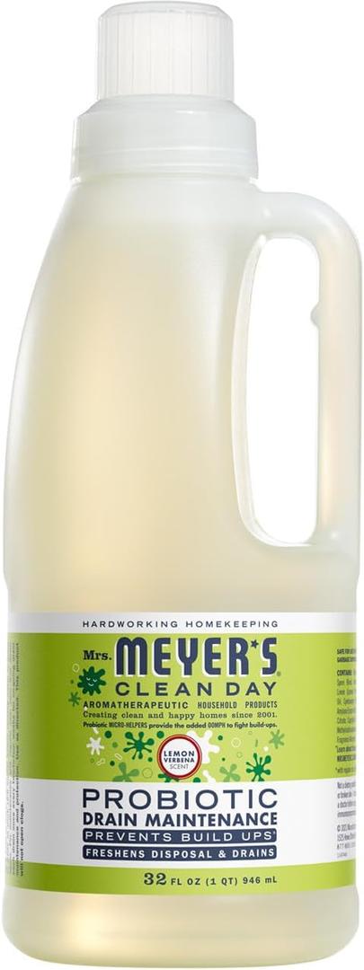 MRS. MEYER'S CLEAN DAY Probiotic Drain Maintenance Liquid, Lemon Verbena, Freshens Disposals and Drains, 32 Fl Oz