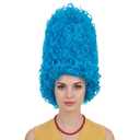 Sky Blue Tall Curly Costume Wig Women Light Blue Beehive Wigs with Red Necklace Christmas Halloween Cosplay Wigs Funny Party Wig