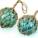 SAILINGSTORY Glass Fishing Float Nautical Decorative Glass Ball Buoy Coastal Beach Decor 8" Sky Blue Aqua Set of 2 Pack