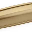 Khtumeware 10 Pack 3-3/4 inch (96mm) Brushed Brass Cabinet Hardware - Gold Cup Drawer Pulls for Kitchen Cabinets (Cup Pulls 3-3/4 inch Hole Center)