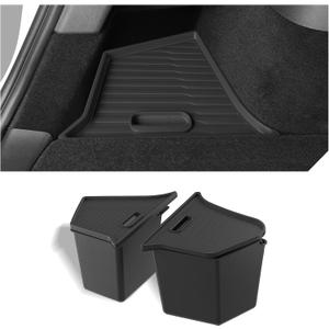 LUCKEASY 2PCS Trunk Storage Box for Tesla Model Y 2021-2024 5 Seat (Not Fit 2025+ Juniper) TPE Trunk Organizer Bins With Lids Trash Cans Accessories Interior Black