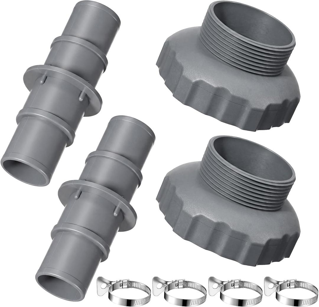4 Pcs Pool Vacuum Hose Adapter Kit, 1-1/4 or 1-1/2 Hose Connector Coupling and compatible with 11238 B Adapter for Swimming Pool Vacuum Cleaner Filter Pump Surface Skimmer Small (Gray)