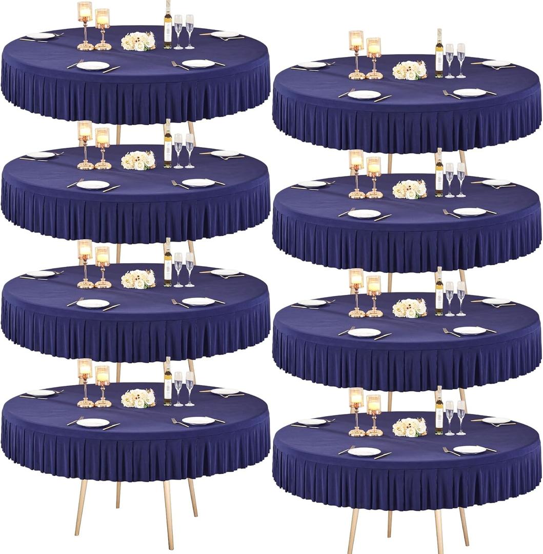 8 Pack Navy Blue Spandex Round Tablecloths for 60 inch Table, Stretchy Fitted 5FT Round Table Cloths Wrinkle Free Round Table Covers with Skirt for Wedding Banquet Birthday Party Buffet Restaurant (Navy Blue)