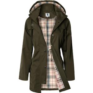 SaphiRose Women's Long Hooded Rain Jacket Outdoor Raincoat Windbreaker (X-Large, Army-green)