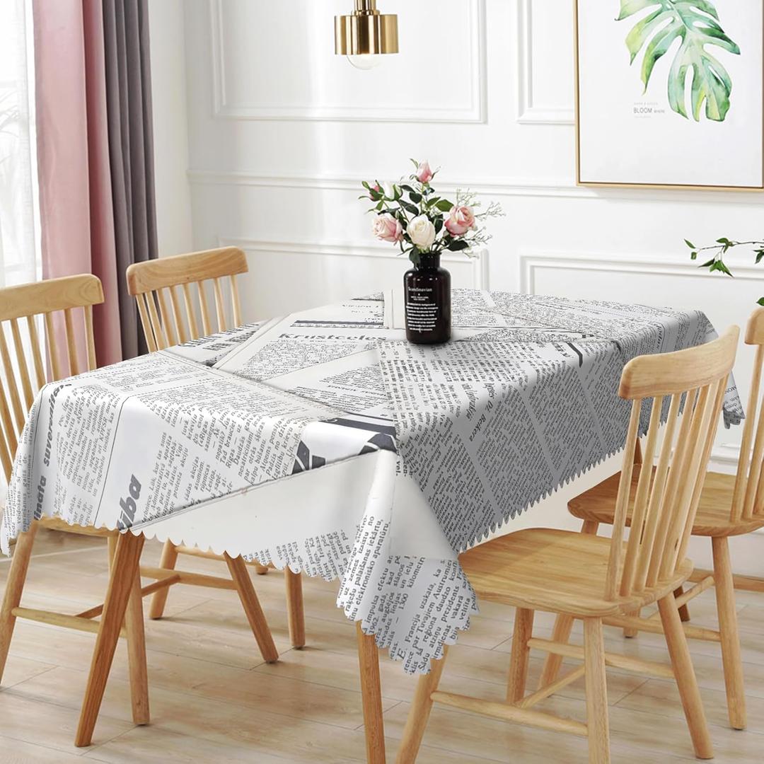70x140inches Vintage Newspaper Tablecloth Black White Newspaper Printed Rectangular Table Cover Washable Wrinkle Free Polyester Fabric Table Cloth for Dining Room Kitchen Cafe Patio Home Decor