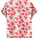 Men's Valentines Day Button Down Shirt, Heart Print Hawaiian Shirts Short Sleeve Causal Top Tropical Summer Beach (M)