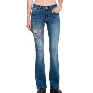 HOT TOPIC SKULL CROSS DESIGN JEANS, SIZE 5.