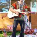 Mainfini Men's Hippie Costume 60s 70s T-Shirt Afro Outfits Accessories Set Peace Sign Necklace (Large)