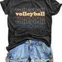 Women Volleyball Mom Shirts Game Day T Shirts Sports Player Graphic Casual Tee Tops (XX-Large, Dark Grey)